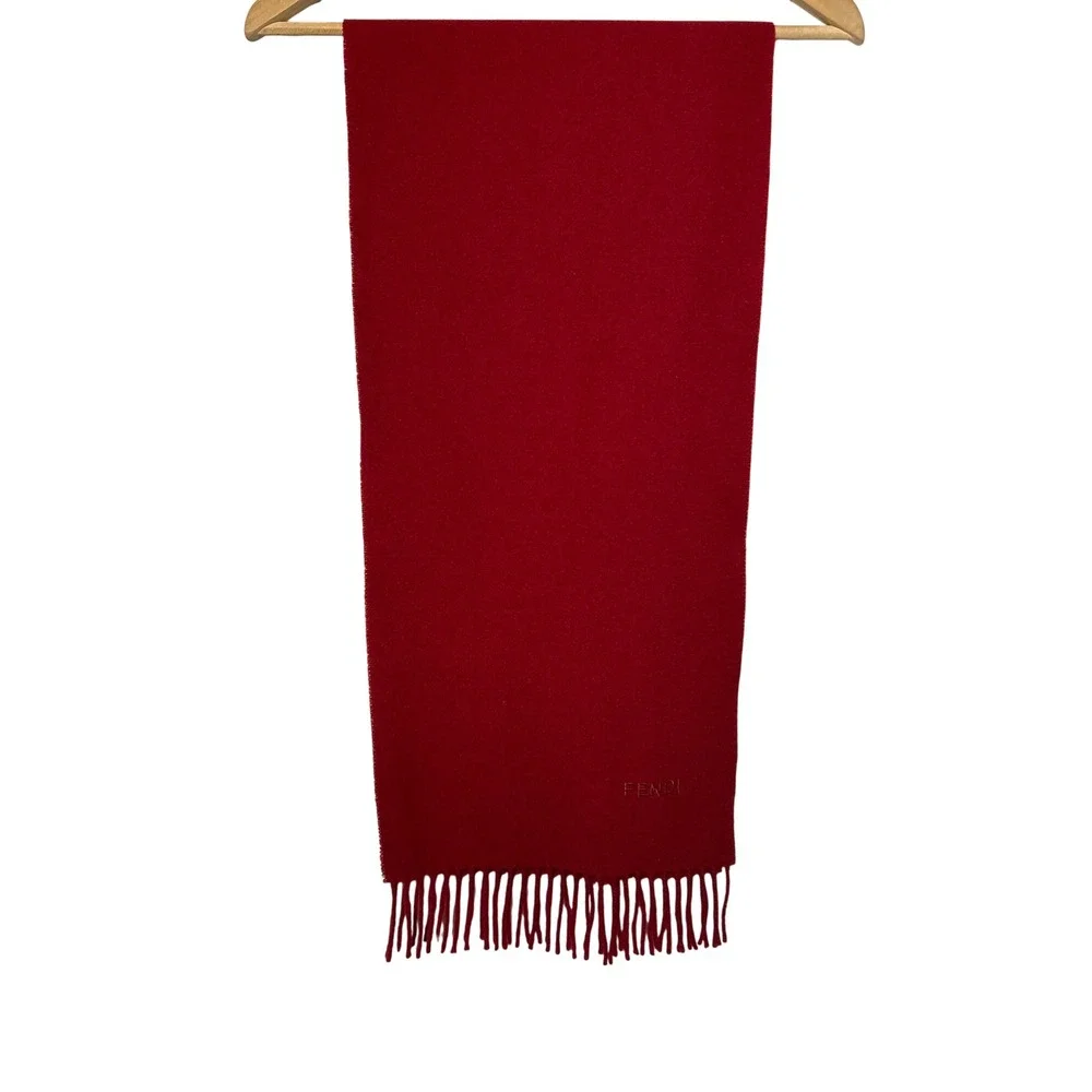 Fendi Red Scarf Fringe Logo Detail Women's Luxury Accessory 12